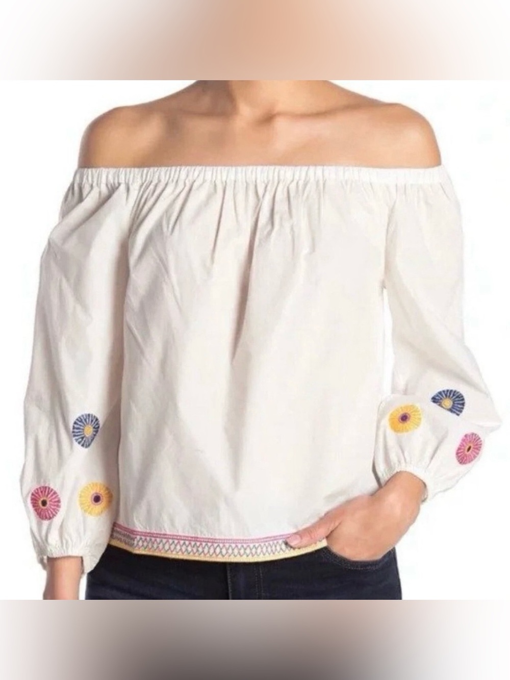 Madewell White Embroidered Off the Shoulder Top